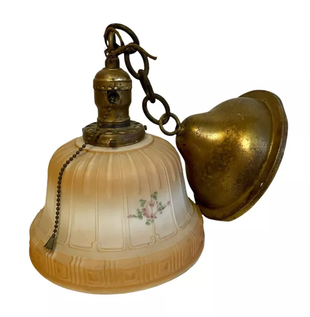 Antique Victorian Brass Pendant Hanging Ceiling light chandelier + Canopy  c
