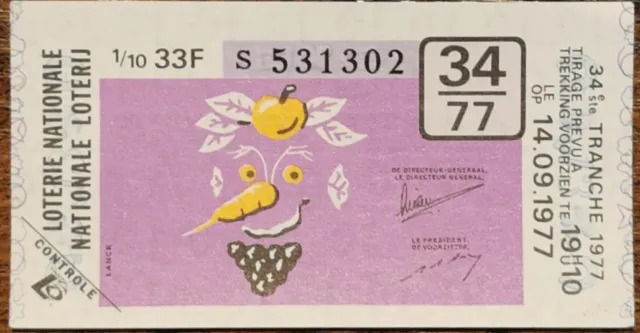 Billet de loterie nationale 1977 34e tranche - 1/10 - 14-9-1977 - 33F