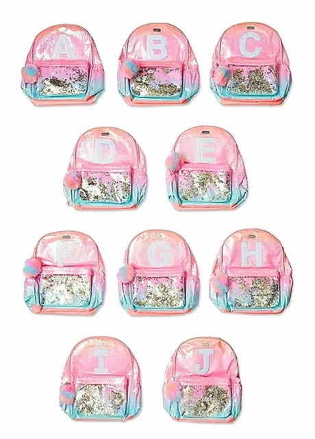 Letter I JUSTICE Girls Initial ombre unicorn shaky backpack bag Sequins