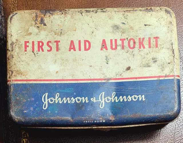 Vintage Johnson & Johnson First Aid Autokit Metal Box with some originalcontents