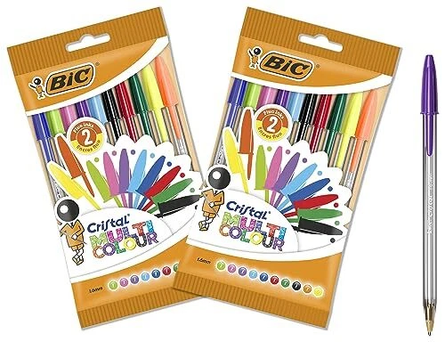BIC Cristal Multicolour Stylos-Bille Pointe Large 16 mm - Couleurs Assorties ...