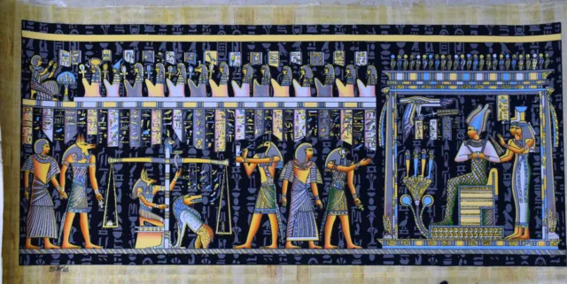 Handmade authentic Egyptian Papyrus art "Judgement Day" book of the dead.