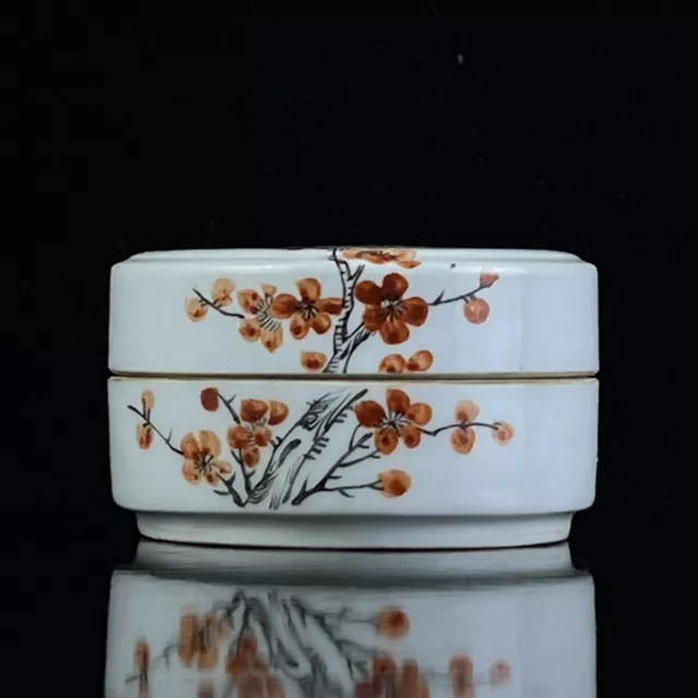 Chinese Pastel Porcelain Hand Painted Plum Blossom Pattern Powder Boxe 15267