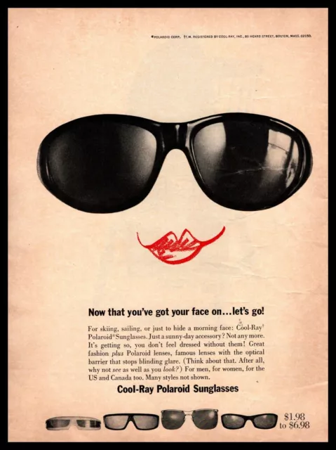 1966 Cool-Ray Polaroid Sunglasses Red Lips Boston Massachusetts Vintage Print Ad