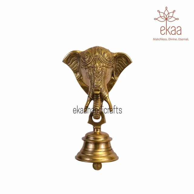 Wall Brass Mask Hanging Ganesha Statue Lord Art Bell Vintage Master Hindu Real