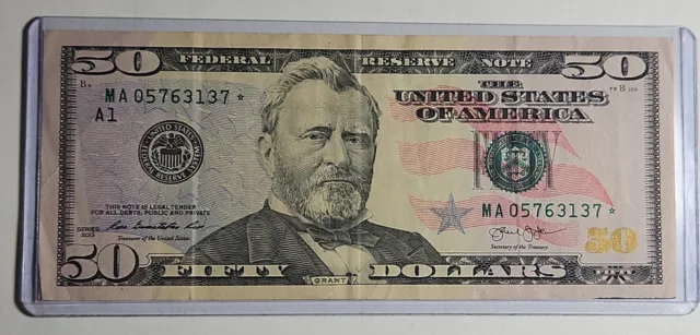 Star Note $50 bill ME * fifty dollar Series 2013 U S Federal Reserve
