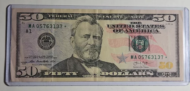 Star Note $50 bill ME * fifty dollar Series 2013 U S Federal Reserve