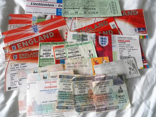 England International Home And Away  Tickets 1970 Onwards