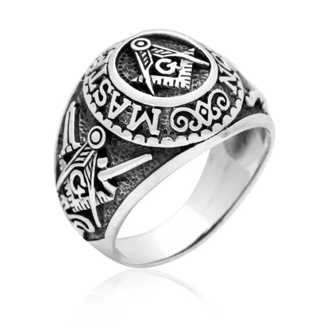 925 Sterling Silver Freemason Masonic Master Mason Compass Ring