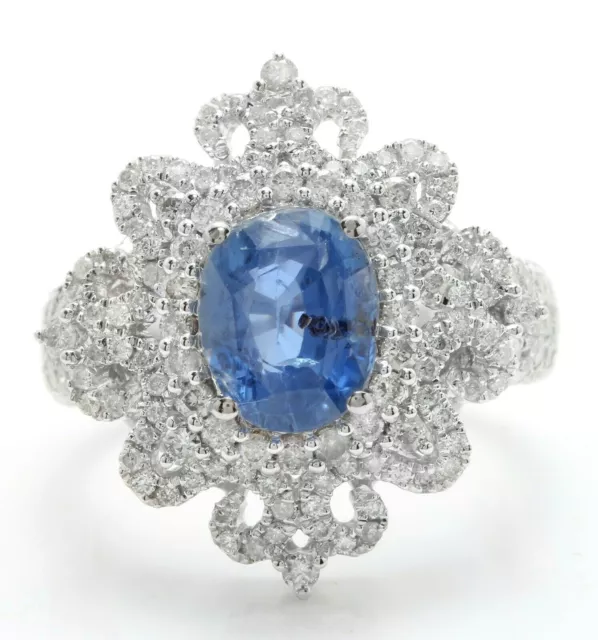 4.23Ct Natural Ceylon Sapphire and Diamonds in 14K Solid White Gold Women’s Ring