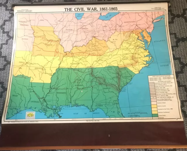 Vintage George F. Cram Co. Pull Down Wall Map - CIVIL WAR 1861-1865