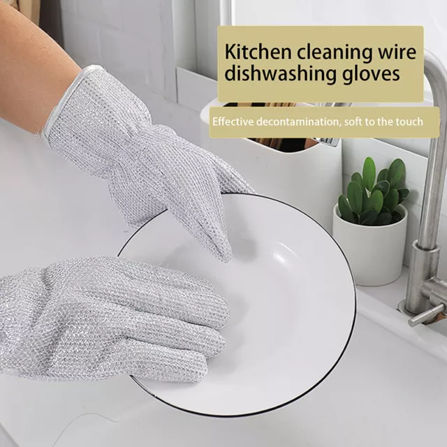 1 Pair Silver Dishwashing Gloves For Household Clean Reusable Waterproof Heat Le