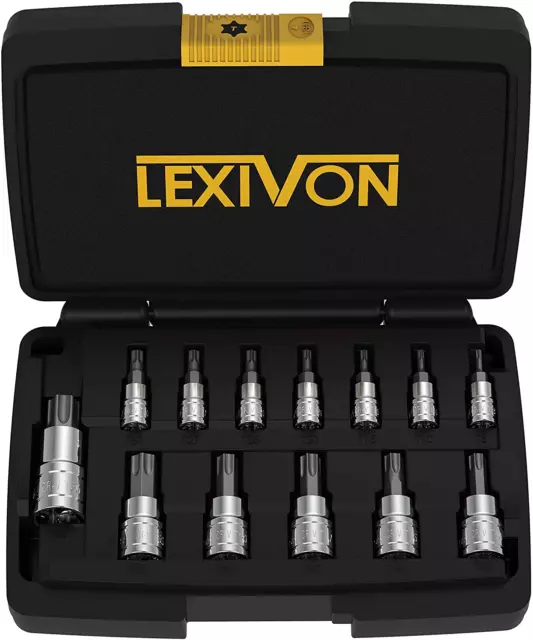 LEXIVON Torx Bit Socket Set, Premium S2 Alloy Steel | 13-Piece Star T8 - T60 Set