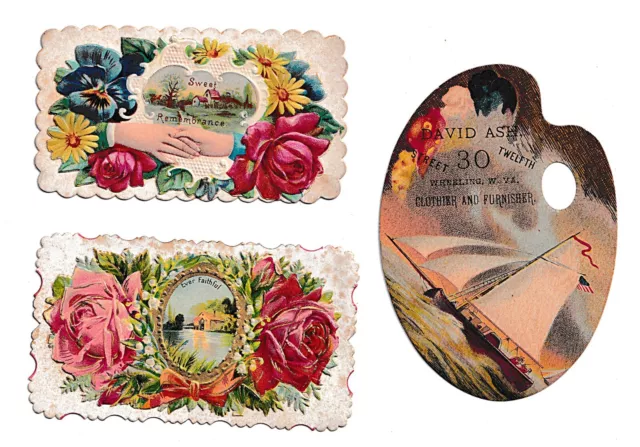 Victorian Trade Card Die Cut ASSORTED Flowers Embossed Lot G9
