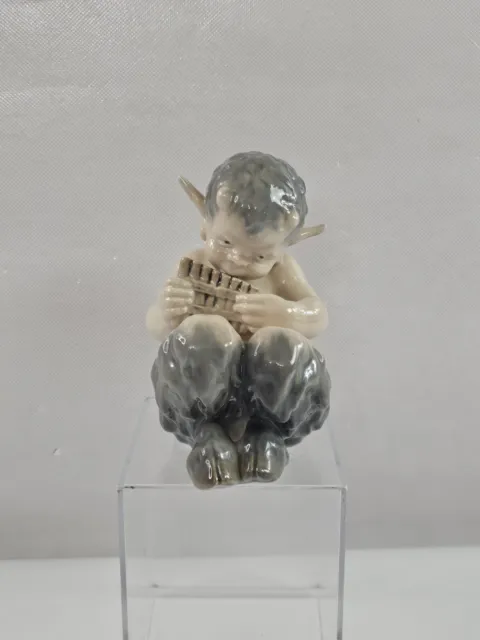 Royal Copenhagen Denmark #1736 Faun Pan Playing A Flute Glossy Porcelain Figure