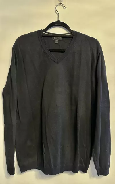 Barneys V Neck Sweater Mens 2XL Black Cotton Knit Made in Italy Adult Pullover