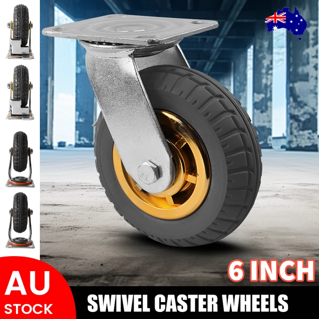 thumbnail image 2 of 4x Heavy Duty Swivel Casters 6" (150mm) - 1000kg Load, 2 With Brakes 2 of 5