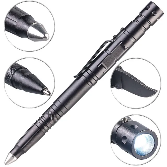 VisorTech 5in1-Tactical Pen mit Kugelschreiber, LED, Glasbrecher & Brieföffner