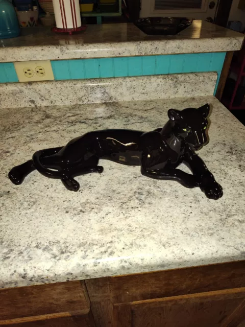 Royal Haeger? MCM Sculptural Black Panther Jaguar Cougar Ceramic TV Lamp statue