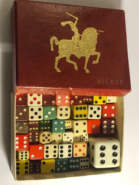 Old dice lot bakelite ceramic acryllic & more in old Hickok knight box 053123@