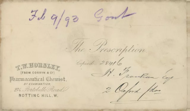 Antique Prescription Envelope T W Horsley Chemist Notting Hill London