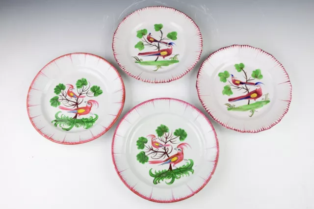 Lot of 4 French St Clement Faience Plates with Birds