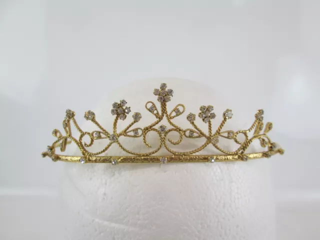 Unbranded Gold Colour Tiara Headwear With Floral Swirls Diamante Design