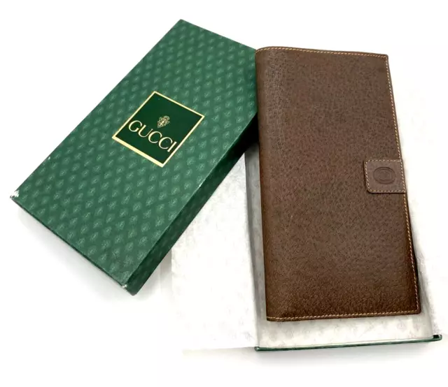 Authentic Vintage Gucci  Long Wallet Men 80s Vintage Brown With BOX!☆From Japan☆