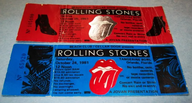2 Rolling Stones Unused Concert Tickets Tangerine Bowl 10/24/81 Van Halen Opened