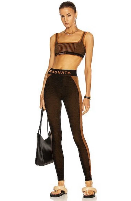 RARE New Nagnata Laya Black Beige Houndstooth Leggings Active Pants XS-S RRP$220