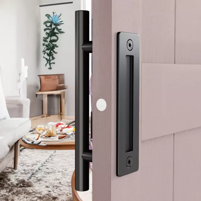 2Pcs  Sliding Barn Door Handles Heavy Duty Steel Pull Flush Handle Black Retro