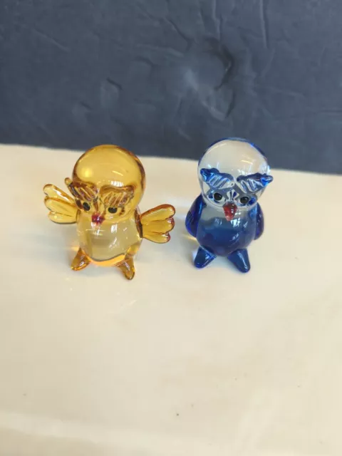 Lenox Hooting Twosome Owl Pair Figurines Blue Amber Glass owls art glass