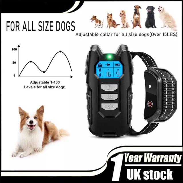 Electric Pet Dog Training Collar Shock Anti-Bark Electronic Remote Rechargeable