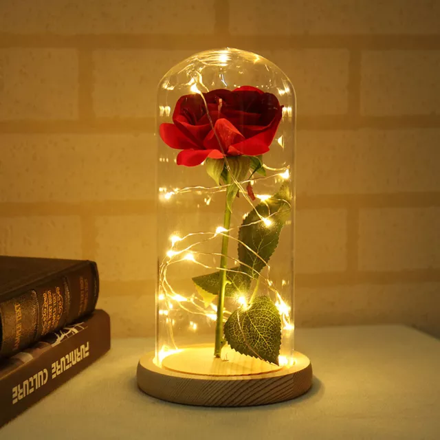 WR Lighted Beauty and the Beast Enchanted Gold Foil Rose In Glass Dome Love Gift 2