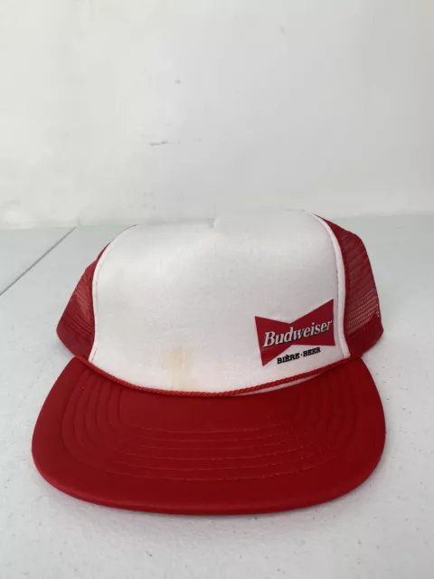 Vintage Budweiser Beer Trucker Style Red White Mesh Snapback Baseball Hat Cap