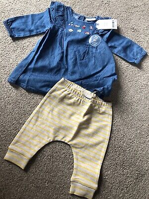 Next Baby Girls Denim Dress And Yellow Leggings Outfit Up To 3 Months