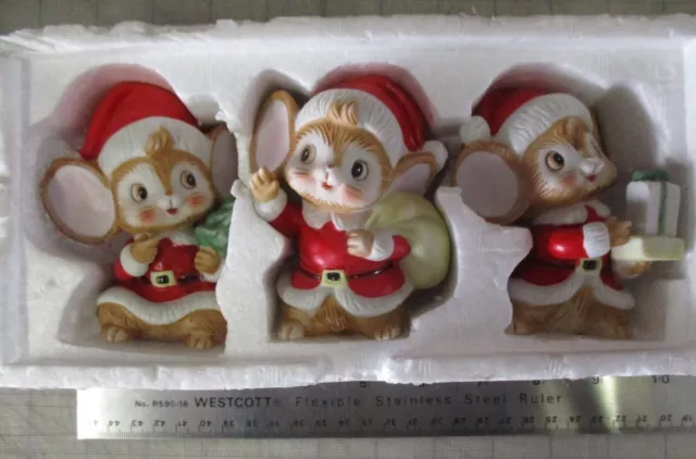 Vintage Homco Christmas Mice Figurines Set of 3 Santa Mice Christmas Decor-Japan 2