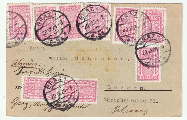 Österreich, Postkarte Graz - Luzern 1924