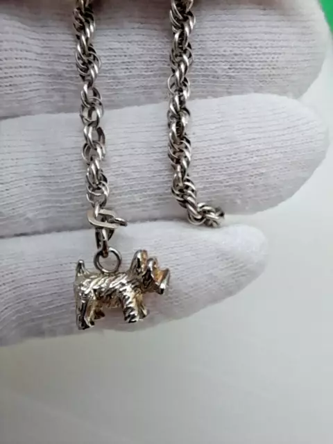 Westie Scottie Dog Charm on Chain  Bracelet Sterling Silver 6.73 gms 19.8 cm