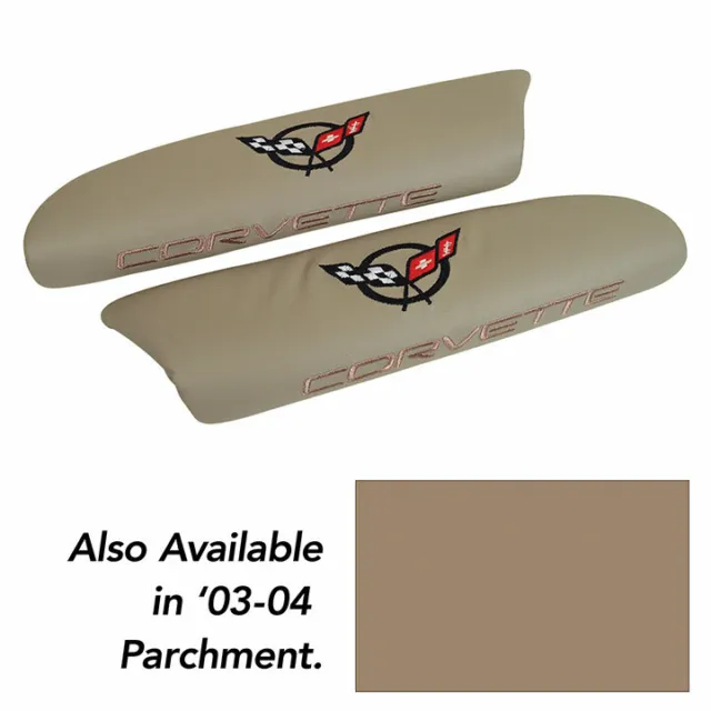 03-04 Corvette Parchment Leather Armrest Pads With C5 Logo NEW 479900