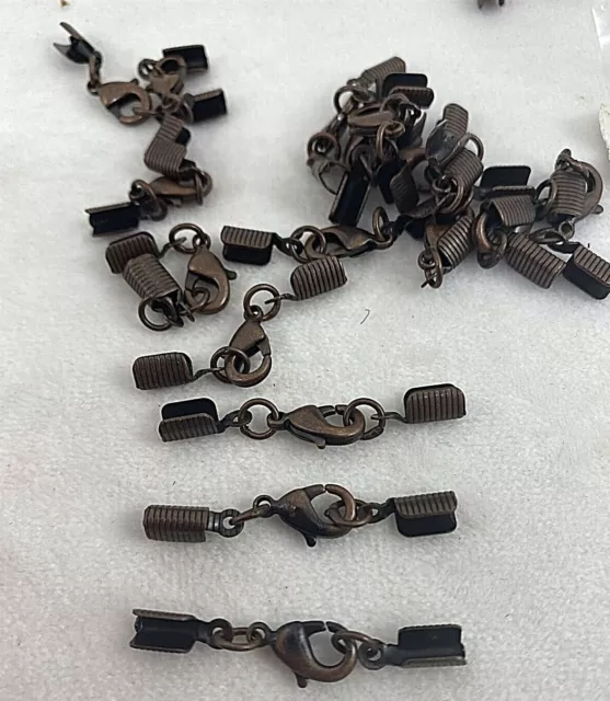24 pieces ~ Antique Copper Lobster Claw Clasp Crimp Ends w/jump rings B112os