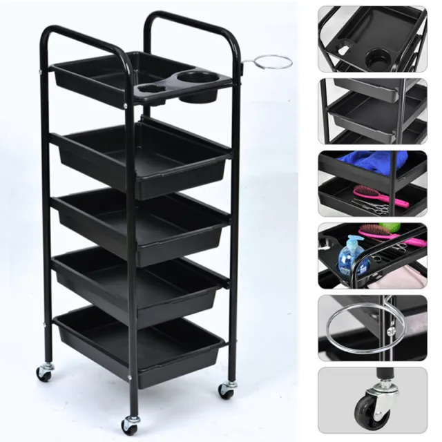 5 Tier Salon Hairdresser Beauty Spa Coloring Hair Trolley Rolling Storage Cart 3