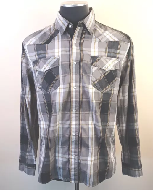 Levi Strauss & Co Mens Large Brown Plaid Pearl Snap Long Sleeve Shirt (5S)