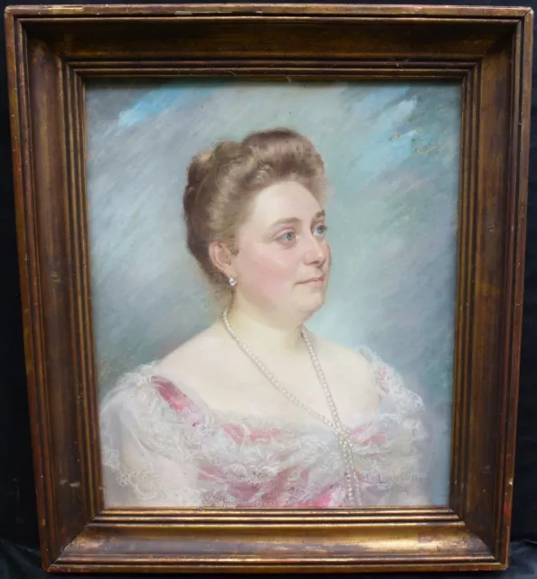 Portrait de Femme Pastel début du XXème Siècle 1902 Signé