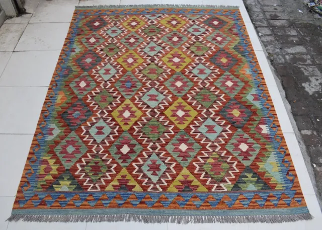 5 x 6'5 Handmade afghan tribal khotrang wool area kilim rug, 5x7 persian rug
