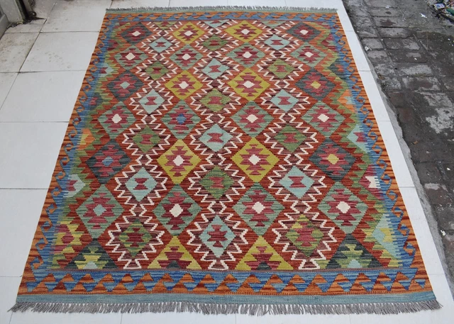5 x 6'5 Handmade afghan tribal khotrang wool area kilim rug, 5x7 persian rug