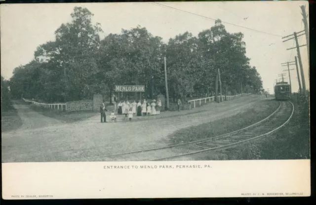 Pennsylvania Pa Perkasie Entrance to Menlo Park Trolley Postcard Old Vintage PC