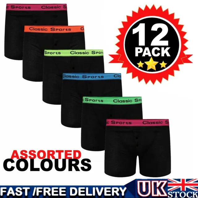 3,6,9 &12 Pack Mens Classic Boxers Shorts Neon Band Soft Cotton Trunks Underwear