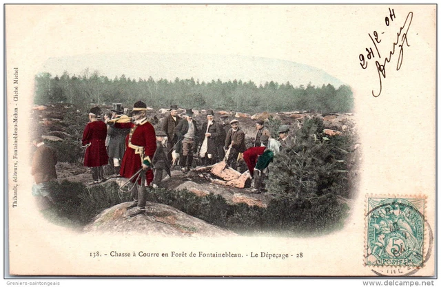 FONTAINEBLEAU (77) - Beau plan couleur de chasse à courre 1900
