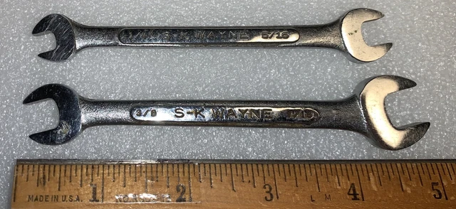 2- Vintage SK WAYNE Open End Wrenches #0-810 1/4“x 5/16”+#0-1214 3/8”x 7/16”-USA